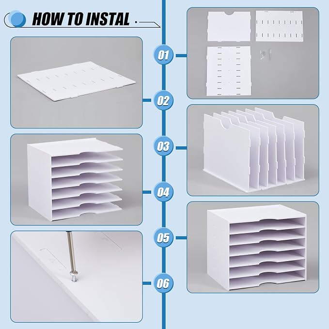 7 Tier Scrapbook Paper Organizer 14.2 x 10.2 x 11.8 Inch Stackable Paper Storage Holder for Desk Desktop File Organizer for Home Office Classroom School - Image 3