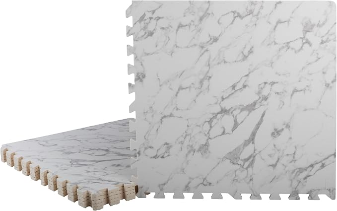 EVA Foam Floor Tiles 12-Pack - 48SQFT Puzzle Mat - Interlocking Foam Tiles for Baby Play Mat or Gym Flooring for Exercise by Stalwart (Faux Marble) by Stalwart