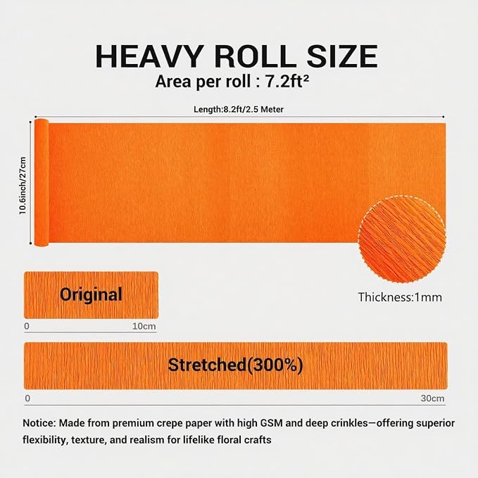 Heavy Crepe Paper for Flower Making, DIY Crafts | Italian-Quality Crepe Paper with 300% Stretch | Papel Crepe de Colores Paquete - Image 2