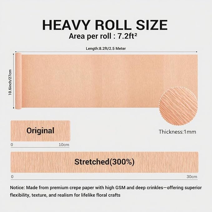Heavy Crepe Paper for Flower Making, DIY Crafts | Italian-Quality Crepe Paper with 300% Stretch | Papel Crepe de Colores Paquete - Image 3