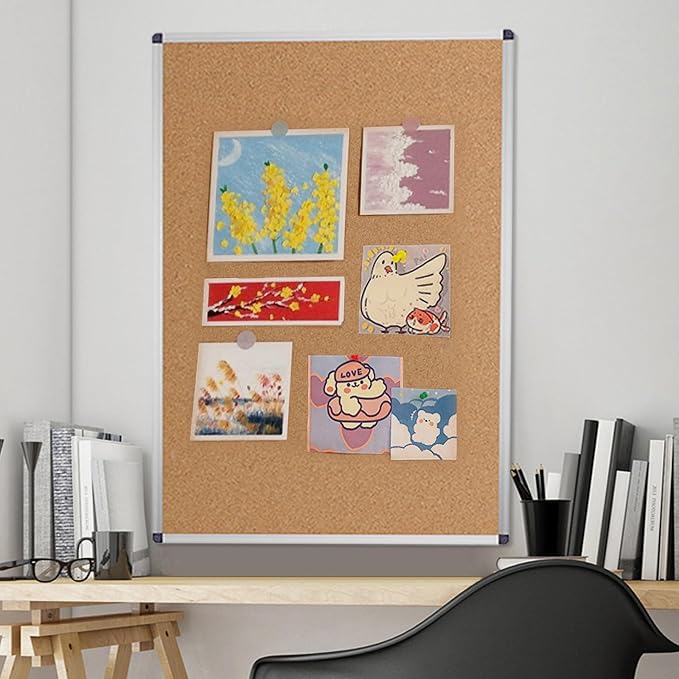 VIZ-PRO Cork Notice Board, 48 X 32 Inches, Cork Bulletin Board with Silver Aluminium Frame - Image 7