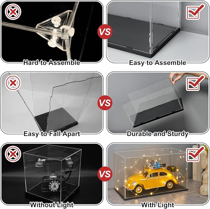 LANSCOERY Large Acrylic Display Case, 19.7 x 15.7 x 7.9 in, Upgraded Thickened UV-Resistant Showcase, 10mm Heavy Duty Matte Base, 98% Clarity Dustproof Box for Statues & Memorabilia - Image 3