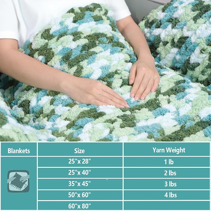 8 Pack Giant Chunky Yarn for Crocheting/Hand Knitting, Blanket Extra Thick Yarn, Mint, Teal, Green Super Bulky Large Soft Fluffy Plush Fuzzy Thick Chenille Yarn-1 Pack of 226g/7.97oz-Green Gradient - Image 2