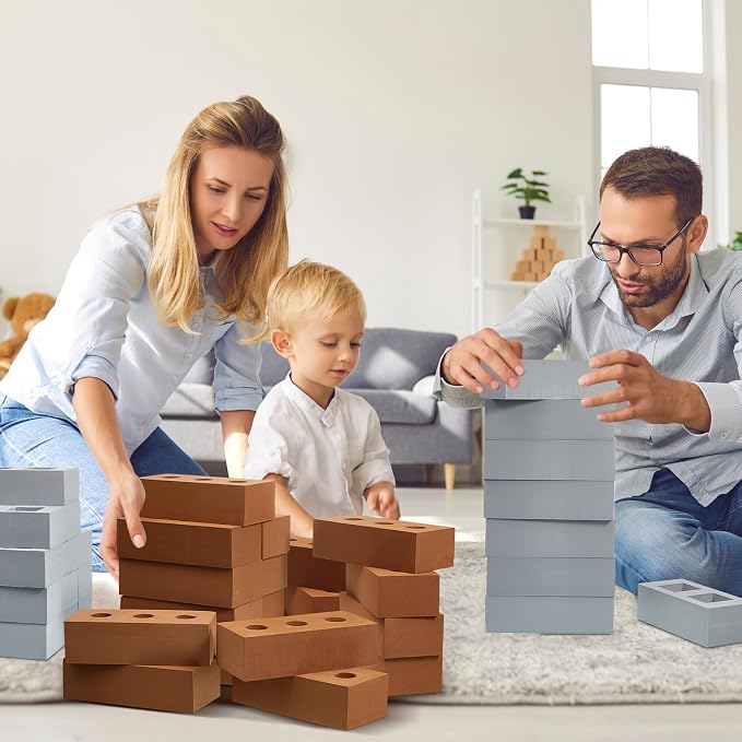 Zhanmai 50 Pack Foam Bricks Building Blocks for Kids Foam Cinder Blocks Large Fake Bricks Toy for Stacking and Construction 8 x 4 x 2.4 Inches(Square Round) - Image 5