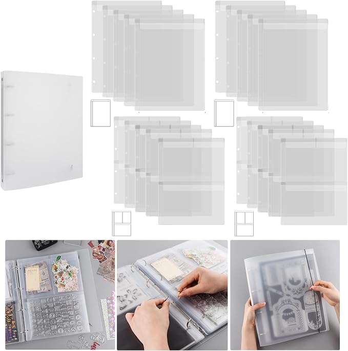 Briartw 1 A4 Die Storage Book Binder and 20 Inserts Set,Inserts with One and Three Pockets for Storage Craft Supplies,Cardstock,Sticker,Stamp,Cutting Dies,Stencil by Briartw