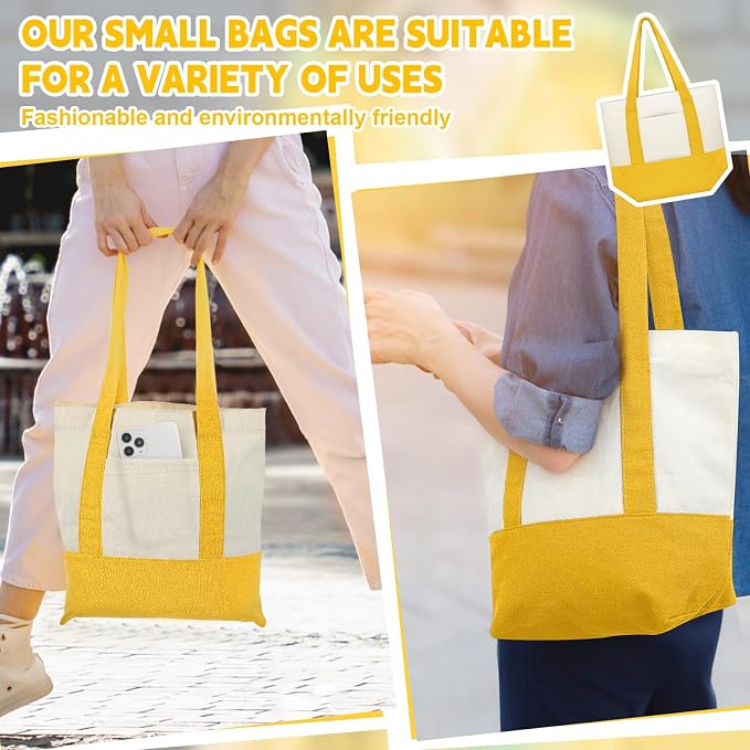 Amylove Mini Canvas Tote Bag with Pockets Duty Canvas Sublimation Blank Small Bag Mini Reusable Tote for Crafts DIY - Image 4