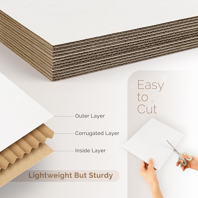 Golden State Art 50 Pack 6x9 Inch Corrugated Cardboard Sheets 2mm Inserts | One-side White Flat Cardboard Inserts, Layer Pads, For Packaging, Shipping, Mailing Divider or DIY Crafts - Image 3