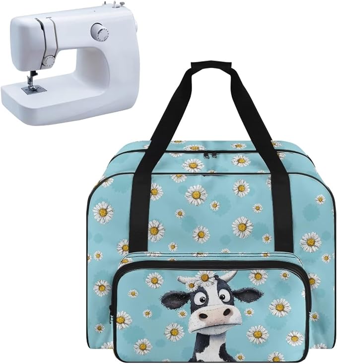Sewing Machine Dust Case Large Capacity Appliance Storage Case Universal Portable Travel Tote Bag Versatile Sewing Machine Organizer Bag, Cow Daisy Blue by Unknown