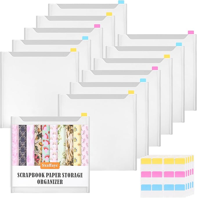 40 Pack Scrapbook Paper Storage 12x12 Paper Organizer with 120PCS Sticky Index Tabs for Holding Scrapbooking, Vinyl Sheets, Cardstock and Photos by Sxaffayc