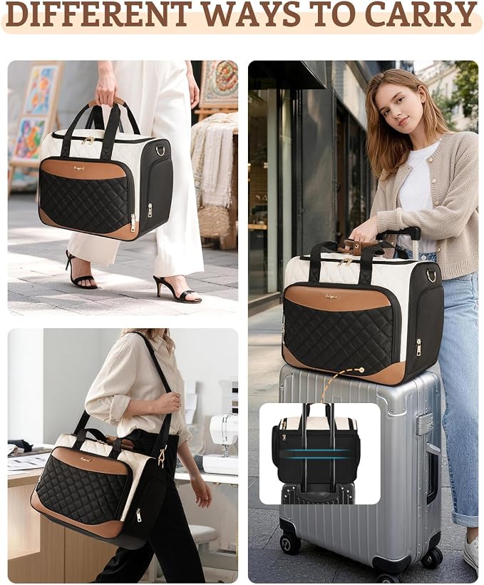 Arcoyard Sewing Machine Carrying Case with Base Plate, Shoulder Strap, Sewing Machine Bag Fits Most Standard Sewing Machines and Storage Sewing Accessories, for Brother, Singer, Janome, Beige Brown - Image 7