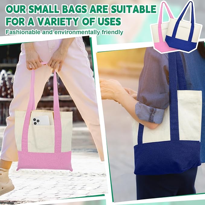 Amylove Mini Canvas Tote Bag with Pockets Duty Canvas Sublimation Blank Small Bag Mini Reusable Tote for Crafts DIY - Image 4