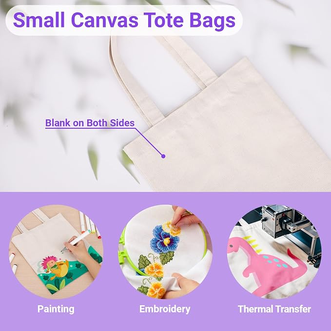 Segarty Blank Canvas Tote Bag, 12 Pack 9.8x11.8 Small Tote Bags for Women, Reusable Plaid Tote Bag Bulk with Natural Cotton for DIY, Birthday Parties, Bridal Gifts, Goodie, Christmas Celebrations - Image 6