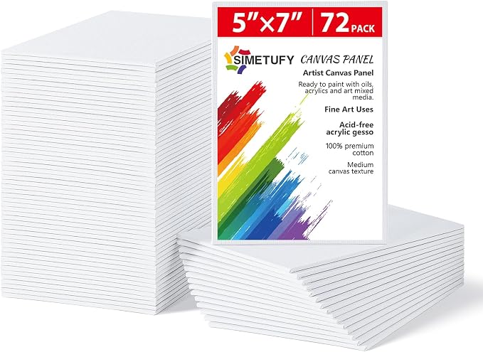 72 Pcs 5x7inch Small Canvas Boards for Kids Painting,Flat Panels | Gesso Primed Acid-Free 100% Cotton for Acrylics Oil Watercolor Tempera Paints by Simetufy