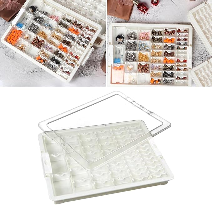 Colaxi Bead Storage Box, 50-Grid Stackable Clear Organizer with Lid and Removable Compartments for Beads, Charms, Jewelry and Crafts - Image 6
