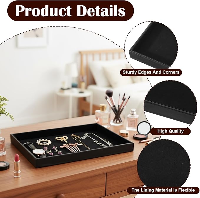 Kifmurase 8 Pack Velvet Jewelry Trays for Drawers, Black Jewelrys Display Tray Stackable Jewelry Organizer Trays Bracelet Ring Earring Necklace Organizer Empty Plate for Drawers Countertop - Image 3