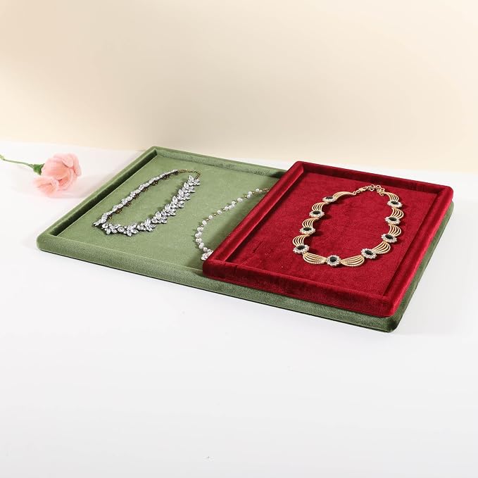 Rectangle Jewelry storage organizer plate, Velvet Jewerly display tray, Empty showcase tray for Necklace Bracelet Ring Earring【Red-Medium, 11.8 x 8.7 in 】 - Image 2