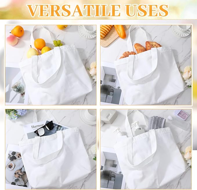 Silkfly 20 Pcs Canvas Tote Bags Bulk 16.5x13.4'' Blank Cotton Canvas Bag with Zipper Handles Reusable Plain Grocery Makeup Handbag for DIY(White) - Image 4