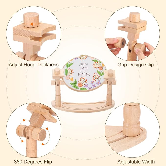 PATIKIL Adjustable Embroidery Hoop Stand Moon Shaped Beech Wood Hands-Free | Cross Stitch Hoop Holder, 360° Rotating, Embroidery Frame Stand, for Sewing Art Craft - Image 4