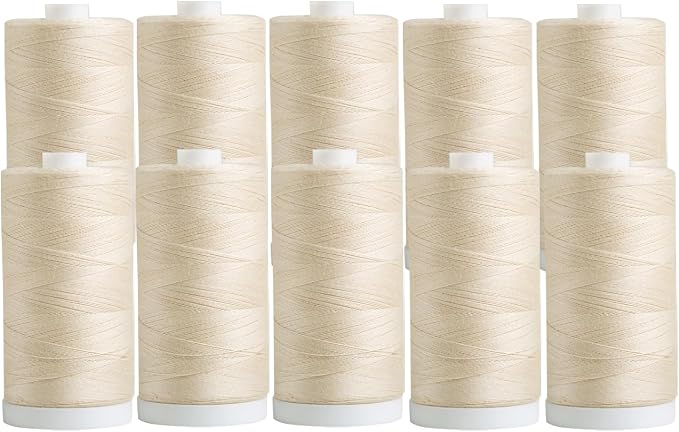 Connecting Threads Cream 100% Cotton Thread Set - 10 Spools | 1200 yard spools of 50 weight thread for machine sewing, handsewing, and quilting - Cream color by ConnectingThreads