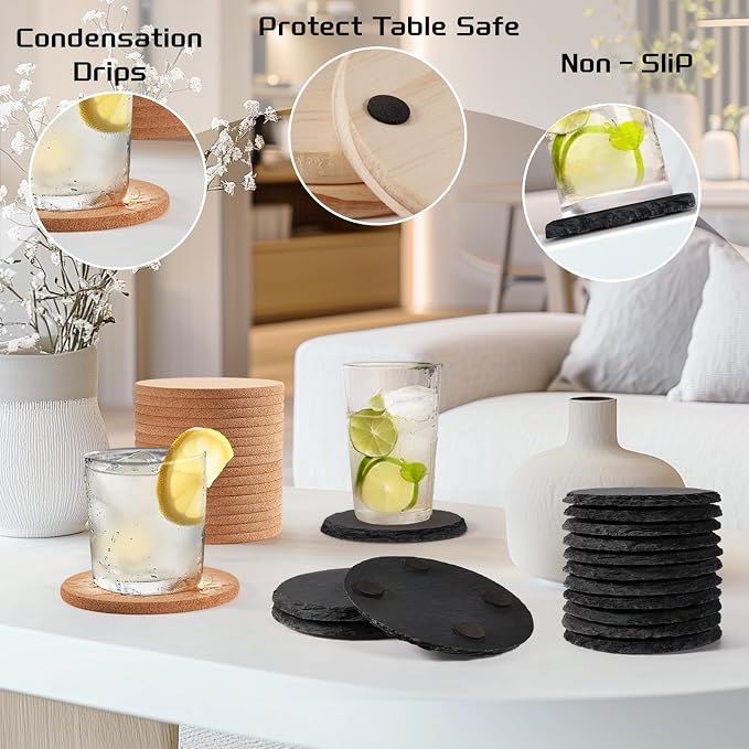 100PCS Round Slate and Cork Drink Coasters Bulk for Laser Engraving | 4 Inch Natural Blank Black Stone, Cork Coasters, 50PCS Each, Engravable Materials for Beginners, Gifts, Wedding, Crafts, DIY - Image 8
