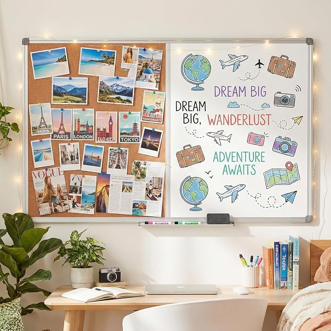 Magnetic White Board and Cork Board Combo for Wall, 36 x 24 Inch | Whiteboard Bulletin Combination Board Wall Mounted Dry Erase Message Board Aluminum Frame for Home, School and Office - Image 3