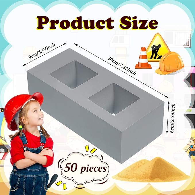 Zhanmai 50 Pack Foam Bricks Building Blocks for Kids Foam Cinder Blocks Large Fake Bricks Toy for Stacking and Construction 8 x 4 x 2.4 Inches(Square) - Image 2