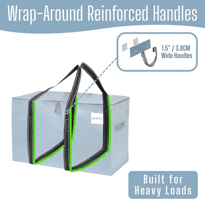 VENO 8 Pack Heavy Duty Moving Bags, Extra Large Storage Bags with Reinforced Handles & Strong Zippers, Foldable & Reusable Moving Box Alternative for Clothes & Dorm Storage - Image 3