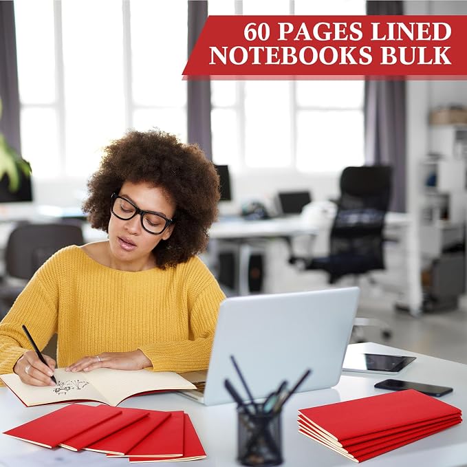 100 Pcs A5 Journals Notebooks Bulk,Red,Lined | Kraft Softcover Small Notebooks 5.5 Inch x 8.3 Inch Notepads with 60 Page 30 Sheet for Writing Sketch Travel Office Supplies - Image 4