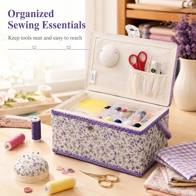 Large Sewing Basket with Accessories, Sewing Organizer Box for Sewing Supplies and DIY Crafting Tools Storage, Sewing Kit Tools for Sewing Mending - Image 6
