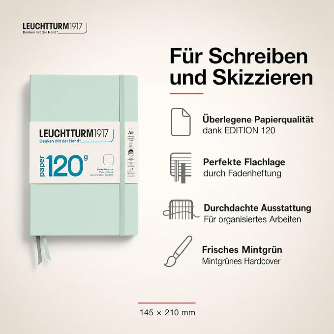 LEUCHTTURM1917-120G Special Edition - Medium A5 Plain Hardcover Notebook (Mint) - 203 Numbered Pages with 120gsm Paper - Image 2