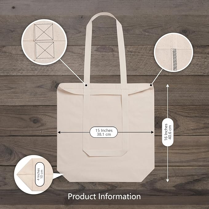 TOPDesign 48-Pack Cotton Tote Bags with 4" Gusset, 15"x16"x4" Economical Lightweight Reusable Grocery Shopping Cloth Bags, Bulk Blank Plain Totes for DIY, Vinyl, Sublimation, Gift (Natural) - Image 4
