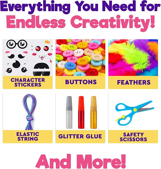 Blue Squid Arts & Crafts Box (Purple)- 2800+ pcs Deluxe Craft Supplies Box, 2 Drawers, 18 Compartments, Sturdy Handle - Art Crafting Kit Birthday Gifts for Kids, School Supply for Ages 4-12 - Image 7
