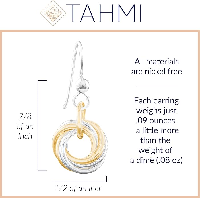 Dainty Two-Tone Silver and 14K Gold Fill Love Knot Drop Earrings for Women | Lightweight 7/8 inch dangle; hypoallergenic nickel-free; mixed metal; minimalist; handmade jewelry gift for women by Tahmi - Image 3