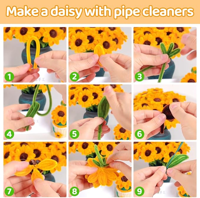 AIZANYU 1200pcs Pipe Cleaners Bulk. 24-Color Chenille Stems for Craft. Art Supplies for Flowers. Flower Making Manual Included - Image 8