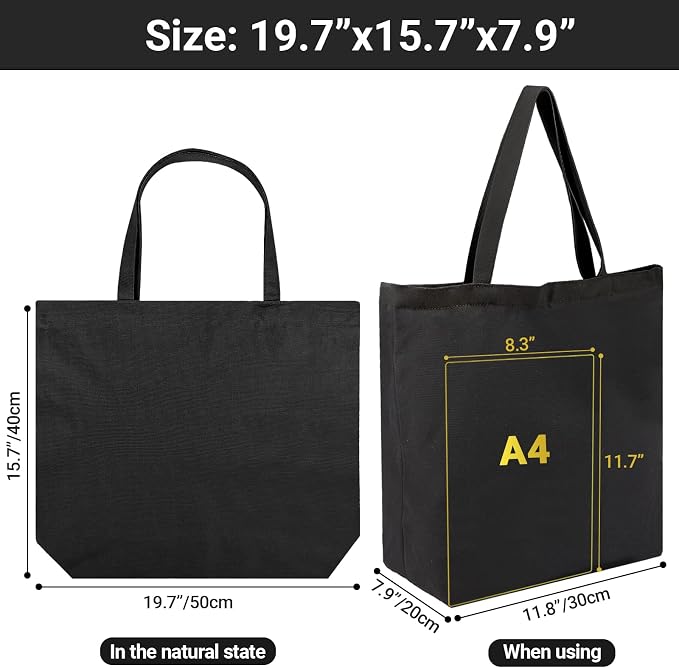 Segarty Canvas Tote, 3 Pack 20x15.7 Black Canvas Shopping Bags for Women, Reusable Natural Cotton Bag Aesthetic with Shoulder Strap, Bulk for DIY, Grocery Shopping, Beach, Travel，Gift - Image 2