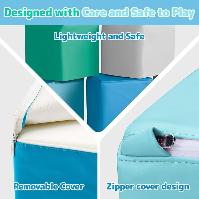 Foam Building Toys for Toddlers: 6-Pieces Waterproof PU Leather Soft Foam Blocks - Colorful Large Stacking Blocks - Early Learning Construction Toys Play Set for Kids Indoor Birthday Gift (Modern) - Image 7