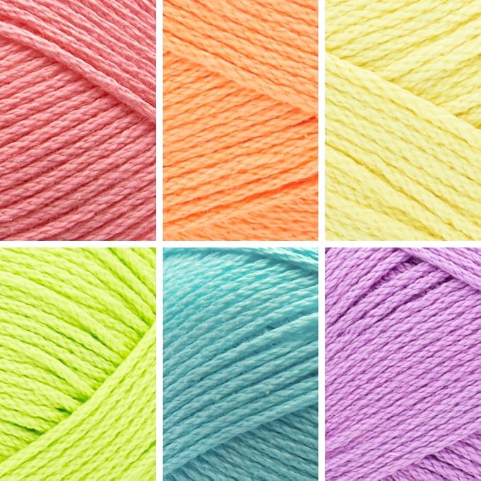 Lion Brand Yarn, 24/7 Cotton Mercerized Lightweight Yarn for Knitting, Crochet, and Crafts, Candy Coated, 6 Pack, Multicolor Pack of Natural Fiber for Breathable Tops, Durable Bags, and Dish Cloths - Image 2