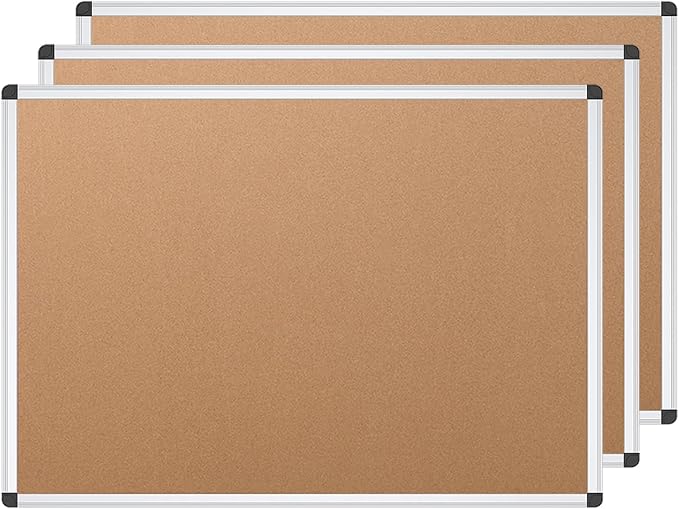 VIZ-PRO Cork Notice Board, 48 X 24 Inches, 3 Pack, Silver Aluminium Frame by VIZ-PRO