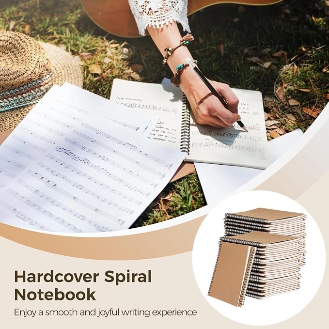 Lnrueg 48 Pcs A5 Spiral Notebooks - Brown Kraft Paper Cover Notebooks, Hardcover Lined Notebooks, Sturdy Travel Journals with Smooth 70GSM Paper for School, Office, Travel, 100 Pages - Image 3