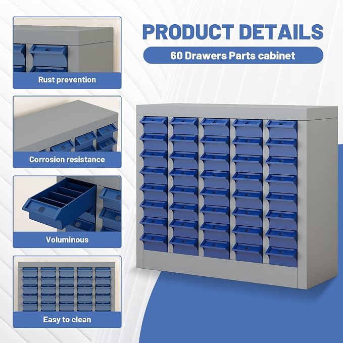 40 Drawer Parts Storage Cabinet for Screws and Hardware Organization | Small Parts Organizer Cabinet With Multiple Drawers For Screws, Bolts, Nails And Tools In Garages,Workshops,Maintenance Areas - Image 4
