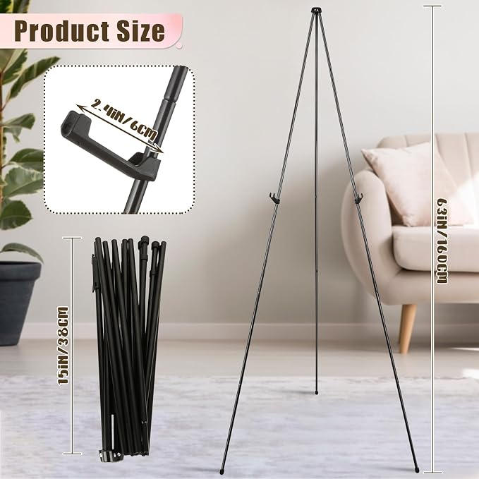 DAJAVE 6 Pack Display Easel Stand 63 Inch Folding Easels for Display, Portable Tripod Display Easel, Black Adjustable Metal Easel for Wedding Sign, Posters, Painting - Image 3