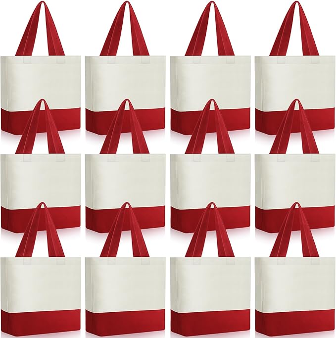 Sanwuta 12 Pcs Mini Canvas Tote Bag Small Sublimation Blank Reusable Grocery Cloth Tote for Women Craft DIY Gift Shopping (Red,Beige) by Sanwuta