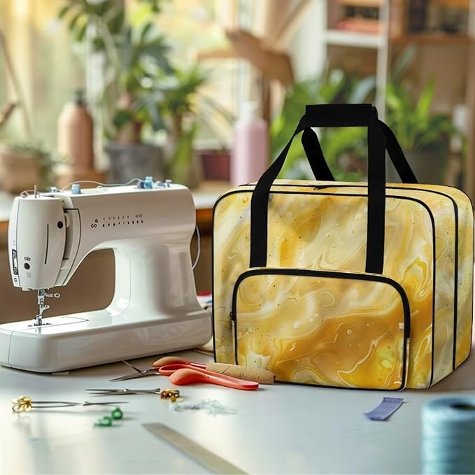 Yellow Marble Sewing Machine Carrying Case Cover Dust Cover with Convenient Pockets for Sewing Accessories Scissors Crochet Hooks - Image 4