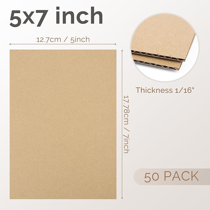Golden State Art 50 Pack 5x7 Inch Corrugated Cardboard Sheets 2mm Inserts | Brown Flat Cardboard Inserts, Layer Pads, For Packaging, Shipping, Mailing Divider or DIY Crafts - Image 2