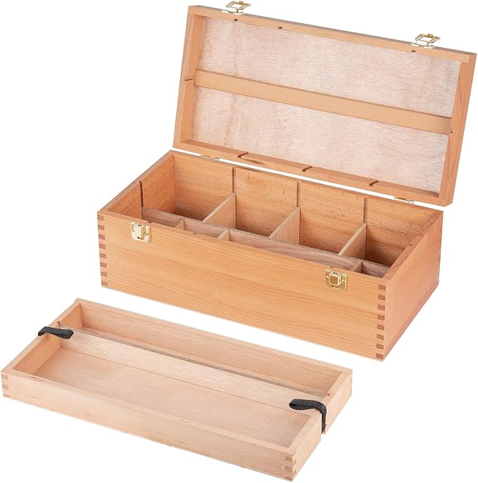 Large Solid Beechwood Art Supply Storage Box | Artist Storage Organizer with Drawer for Paintbrushes, Paints, and Pastels by FallinginArt