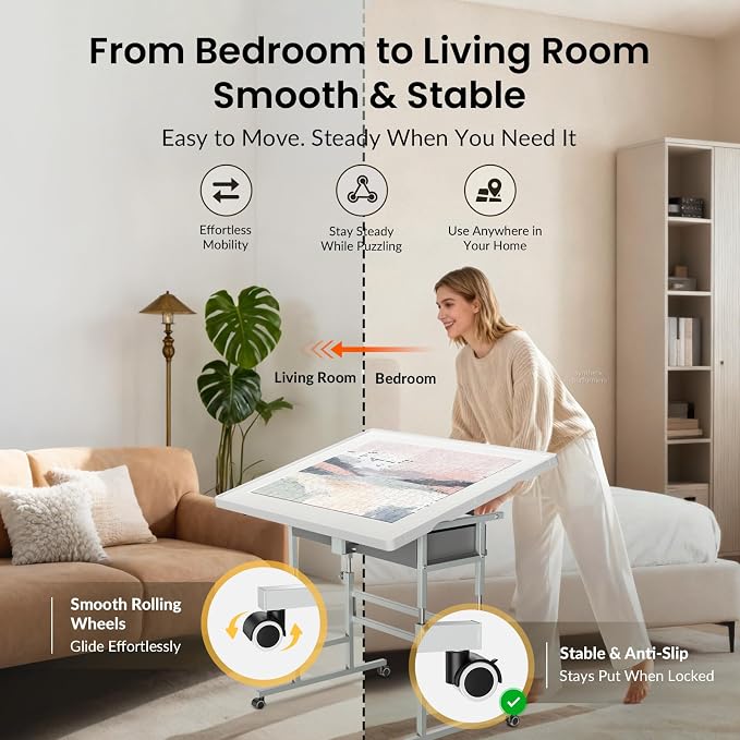 1500 Piece Light-Weight Adjustable Tilting Plastic Jigsaw Puzzle Table for Adults, 25.59"x34.25"Puzzle Board with 4 Drawers&Protective Cover, 45-Degree Any-Angle Tilt,Laptop Table for Couch - Image 7