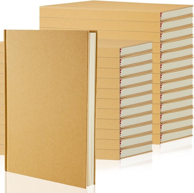 24 Pcs A5 Blank Notebook Journal Hardcover Sketchbook, 8.3 x 5.7 in | Bulk Unlined Sketch Book 100 Sheets/200 Pages Kraft Notebooks for Writing Drawing for Students School Office, Brown by Henoyso