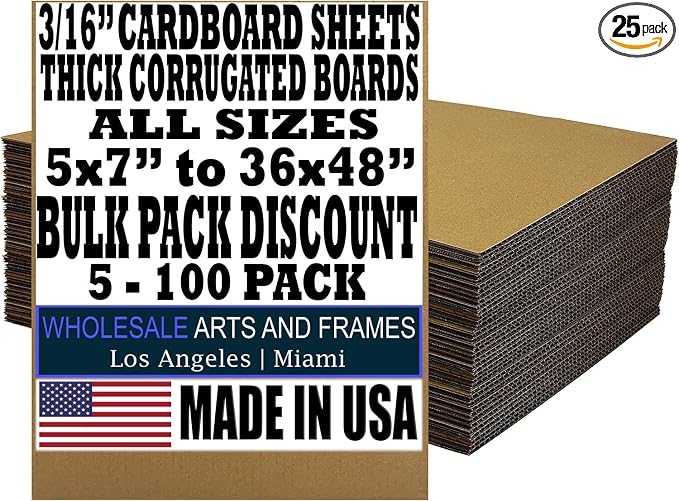 9x12 Large Cardboard Sheets Target Backer 25 Pack 3/16" Thick Corrugated Cardboard Blanks 12x9 Flat Cardboard Dividers, Inserts for Mailers Hard Sheets for Packing, Mailing, Moving, Shipping, Crafts by WHOLESALEARTSANDFRAMES