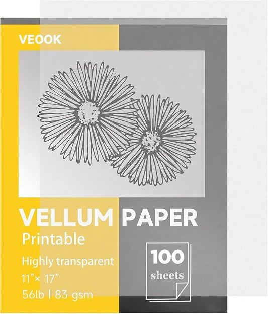 Translucent Vellum Paper,100 Sheets 56lbs/83gsm 11 x 17 inches Printable Vellums Tracing Paper for Tracing, Drawing, Sketching, Card Overlays, Invitations Belly Bands, Envelope, Lantern(LPVP_B-01) by OOHYEE-CreativityChangesLife