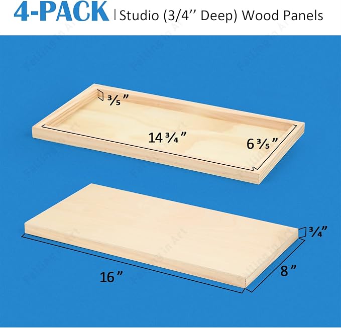 4 Pack 8x16’’ Unfinished Birch Wood Panels Kit for Painting | Studio 3/4’’ Deep Wood Canvas, Cradle Boards for Acrylic Pouring, Art, Crafts, Epoxy Resin, Laser Engraving Cutting - Image 2
